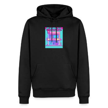 Neon-Seoul-Arkadefassade - Männer Premium Bio Hoodie - Schwarz - Vorne - Nico (187cm)