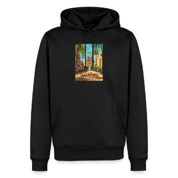 De la rue Barcelona à la Sagrada Família - Sweat à capuche Premium bio Homme - noir - Devant - Nico (187cm)