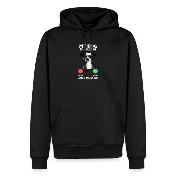 Hund ruft: Muss los - Männer Premium Bio Hoodie - Schwarz - Vorne - Nico (187cm)