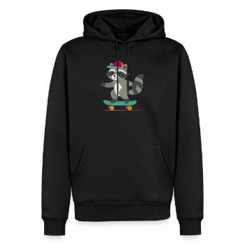 Skateboard-Waschbär mit Basecap - Männer Premium Bio Hoodie - Schwarz - Vorne - Nico (187cm)