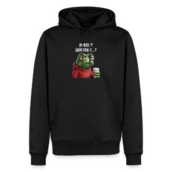 Matin? Sérieusement? Grenouille fatiguée avec du café - Sweat à capuche Premium bio Homme - noir - Devant - Nico (187cm)