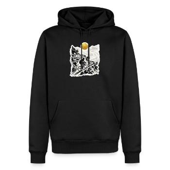 Radfahrer Bergpass Holzschnitt Goldsonne - Männer Premium Bio Hoodie - Schwarz - Vorne - Nico (187cm)