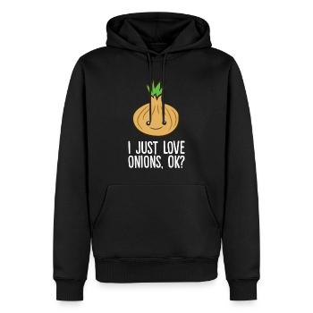 Oignon - I just love onions, ok? - Sweat à capuche Premium bio Homme - noir - Devant - Nico (187cm)