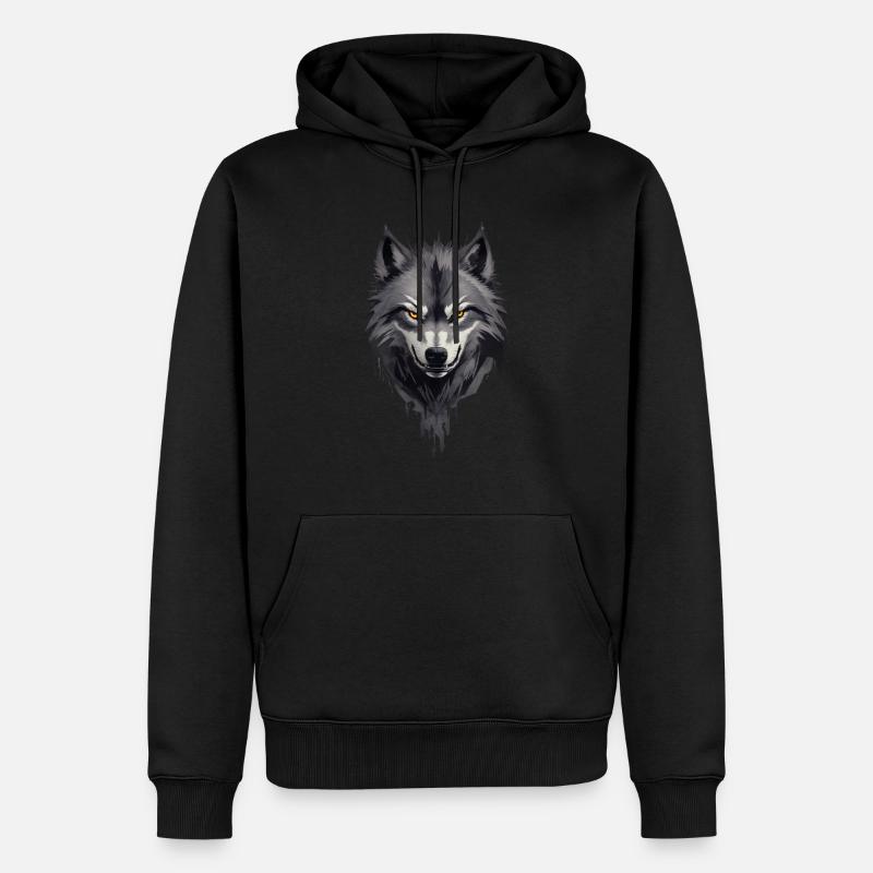 Wolfsangst Dunkler Spooky Wolfskopf - Männer Premium Bio Hoodie - Schwarz