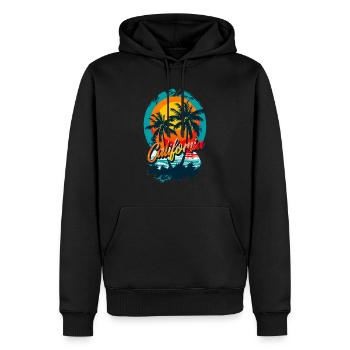 California Palms – Sunset Surf Vibes - Männer Premium Bio Hoodie - Schwarz - Vorne - Nico (187cm)