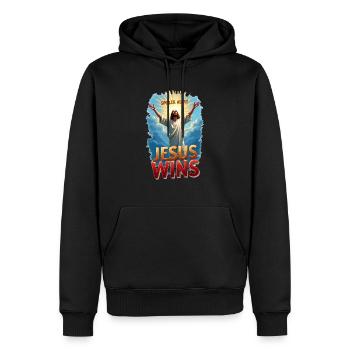 Spoiler Alert : Jésus gagne - Sweat à capuche Premium bio Homme - noir - Devant - Nico (187cm)