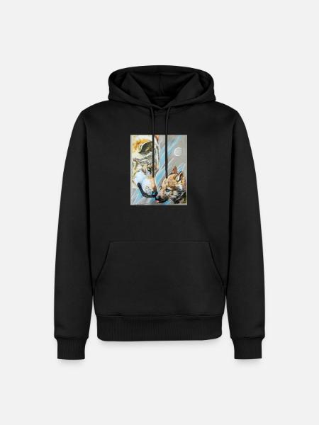 Wolfmama und Wolfjunges - Männer Premium Bio Hoodie - Schwarz