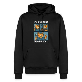 Schrauberkatze - Ich schraube, also bin ich - Männer Premium Bio Hoodie - Schwarz - Vorne - Nico (187cm)