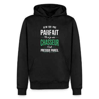 Pas parfait mais chasseur c'est presque pareil - Sweat à capuche Premium bio Homme - noir - Devant - Nico (187cm)