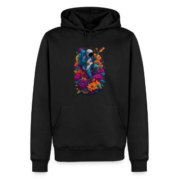 Astronaut mit E-Gitarre und Blumen Illustration - Männer Premium Bio Hoodie - Schwarz - Vorne - Nico (187cm)