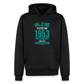 Anniversaire 70 ans - Millésime d'Exception 1953 - Sweat à capuche Premium bio Homme - noir - Devant - Nico (187cm)