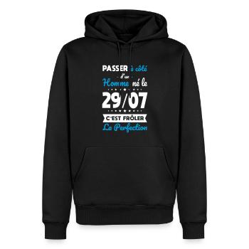Anniversaire - Né le 29 Juillet Frôler perfection - Sweat à capuche Premium bio Homme - noir - Devant - Nico (187cm)