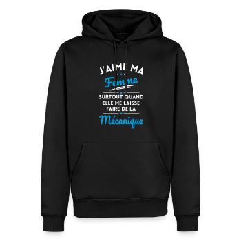 J'aime ma femme quand me laisse faire Mécanique - Sweat à capuche Premium bio Homme - noir - Devant - Nico (187cm)