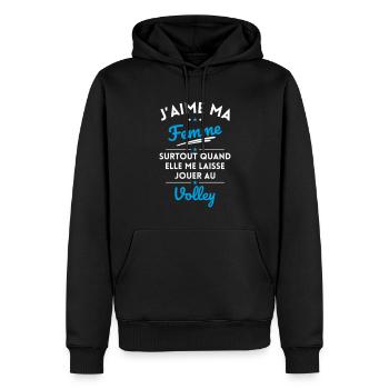 J'aime ma femme quand me laisse jouer au Volley - Sweat à capuche Premium bio Homme - noir - Devant - Nico (187cm)