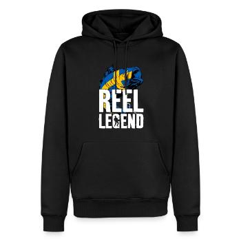 REEL LEGEND ANGLER ANGELN SCHWEDEN - Männer Premium Bio Hoodie - Schwarz - Vorne - Nico (187cm)