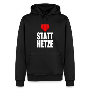Herz statt hetze - Männer Premium Bio Hoodie - Schwarz - Vorne - Nico (187cm)