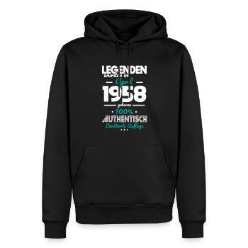 65. Geburtstag - Legenden wurden im April 1958 - Männer Premium Bio Hoodie - Schwarz - Vorne - Nico (187cm)