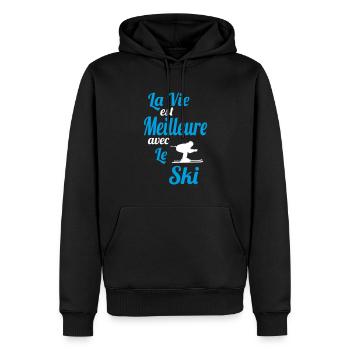 La vie est meilleure avec le Ski - Idée Cadeau - Sweat à capuche Premium bio Homme - noir - Devant - Nico (187cm)