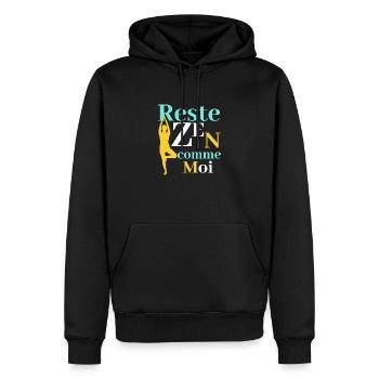 Yoga humour- Reste zen comme moi - Sweat à capuche Premium bio Homme - noir - Devant - Nico (187cm)