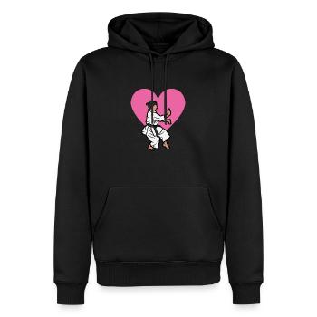 Karate love - idee cadeau karate - Sweat à capuche Premium bio Homme - noir - Devant - Nico (187cm)