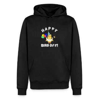 Jeu de mots d’anniversaire Happy Bird Day - Sweat à capuche Premium bio Homme - noir - Devant - Nico (187cm)