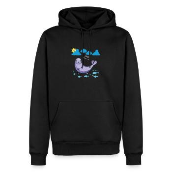 Kleiner Seehund Sonne Fische und Möven - Männer Premium Bio Hoodie - Schwarz - Vorne - Nico (187cm)