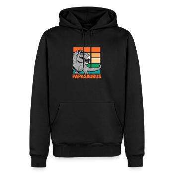 Papa Père Dino Dinosaure Papasaurus - Sweat à capuche Premium bio Homme - noir - Devant - Nico (187cm)