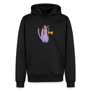 Katze mit Sonnenbrille spielt Trompete - Männer Premium Bio Hoodie - Schwarz - Vorne - Nico (187cm)