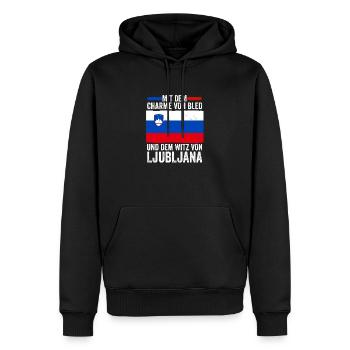 Slovènes Slovénie - Sweat à capuche Premium bio Homme - noir - Devant - Nico (187cm)