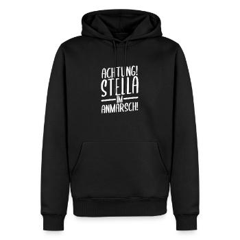 Prénom Stella - Sweat à capuche Premium bio Homme - noir - Devant - Nico (187cm)