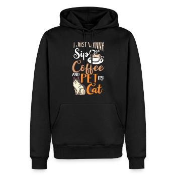 Cafetière Chat Machine Chaton Tasse Grains - Sweat à capuche Premium bio Homme - noir - Devant - Nico (187cm)
