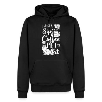 Cafetière Chat Machine Chaton Tasse Grains - Sweat à capuche Premium bio Homme - noir - Devant - Nico (187cm)
