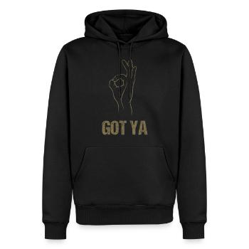 Reingeguckt" Handspiel - Klassischer Got - Männer Premium Bio Hoodie - Schwarz - Vorne - Nico (187cm)