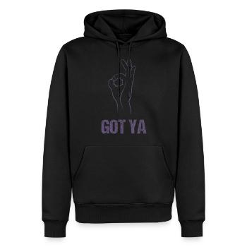 Reingeguckt" Handspiel - Klassischer Got - Männer Premium Bio Hoodie - Schwarz - Vorne - Nico (187cm)