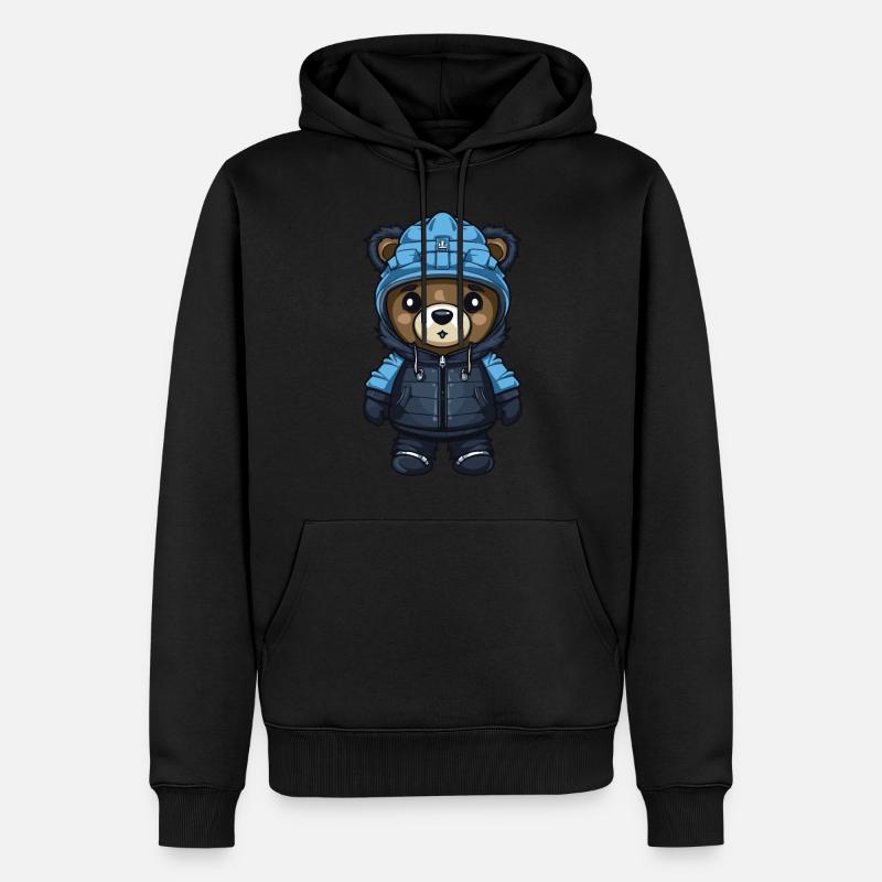 Bär Winter Comic - Männer Premium Bio Hoodie - Schwarz