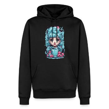 Style gothique kawaii myrtille Milkshake Anime - Sweat à capuche Premium bio Homme - noir - Devant - Nico (187cm)