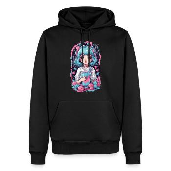 Anime Girl Kawaii gothique Milkshake Pastel Design - Sweat à capuche Premium bio Homme - noir - Devant - Nico (187cm)