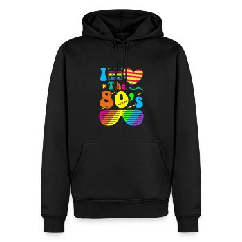 80s Retro Vintage Costume Carnaval 80's - Sweat à capuche Premium bio Homme - noir - Devant - Nico (187cm)