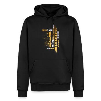 München Deutschland Stadt Skyline Schrift Gold - Männer Premium Bio Hoodie - Schwarz - Vorne - Nico (187cm)
