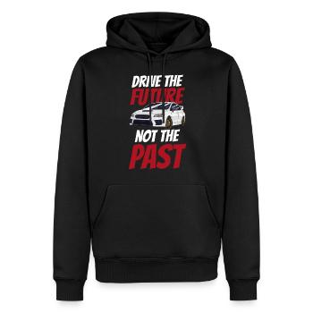 E-Auto Leise Klima - Männer Premium Bio Hoodie - Schwarz - Vorne - Nico (187cm)