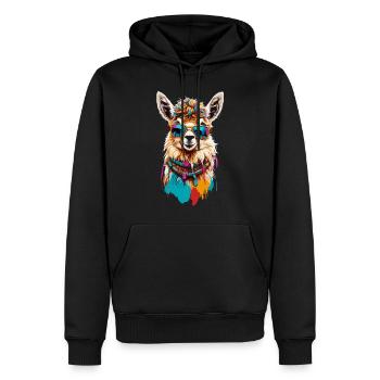 Buntes Lama: Süß & Lustig mit Sonnenbrille - Männer Premium Bio Hoodie - Schwarz - Vorne - Nico (187cm)