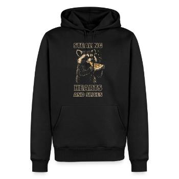 Raton laveur mangeant de la pizza - Sweat à capuche Premium bio Homme - noir - Devant - Nico (187cm)