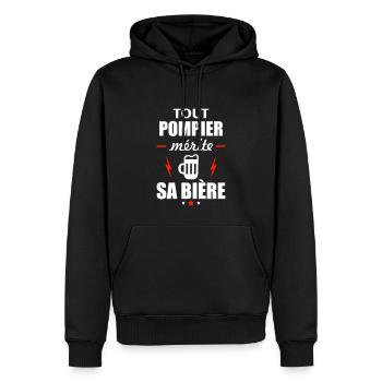 Tout pompier mérite sa bière, idée cadeau pompier - Sweat à capuche Premium bio Homme - noir - Devant - Nico (187cm)