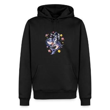 Astronaut surft mit seinem Hai durchs Universum - Männer Premium Bio Hoodie - Schwarz - Vorne - Nico (187cm)