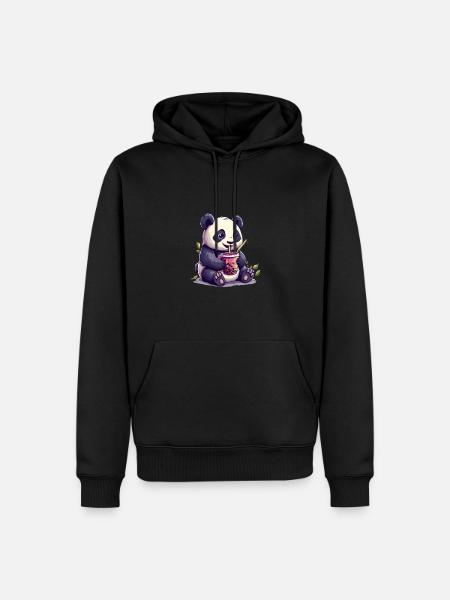 Niedlicher Panda mit Tee - Männer Premium Bio Hoodie - Schwarz