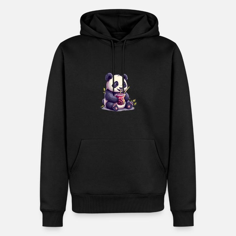 Niedlicher Panda mit Tee - Männer Premium Bio Hoodie - Schwarz