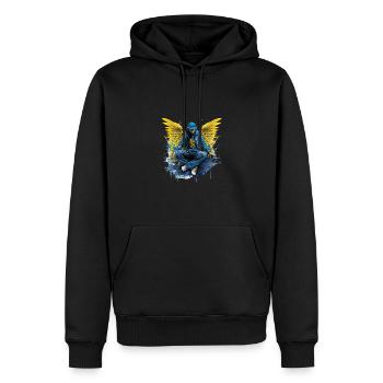 Urban Angel Wings DJ Grafik Stylische Streetwear - Männer Premium Bio Hoodie - Schwarz - Vorne - Nico (187cm)