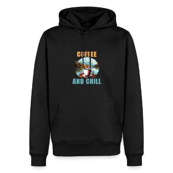 Kaffee und Chill Vintage Berg Natur-Szene - Männer Premium Bio Hoodie - Schwarz - Vorne - Nico (187cm)