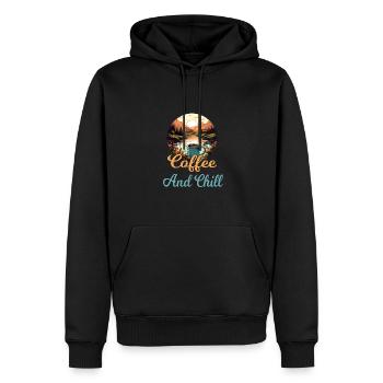 Kaffee und Chill Vintage Berg Natur-Szene - Männer Premium Bio Hoodie - Schwarz - Vorne - Nico (187cm)