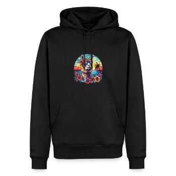Alpaka Lama Blumen Sonnenbrille Sonnenuntergang - Männer Premium Bio Hoodie - Schwarz - Vorne - Nico (187cm)
